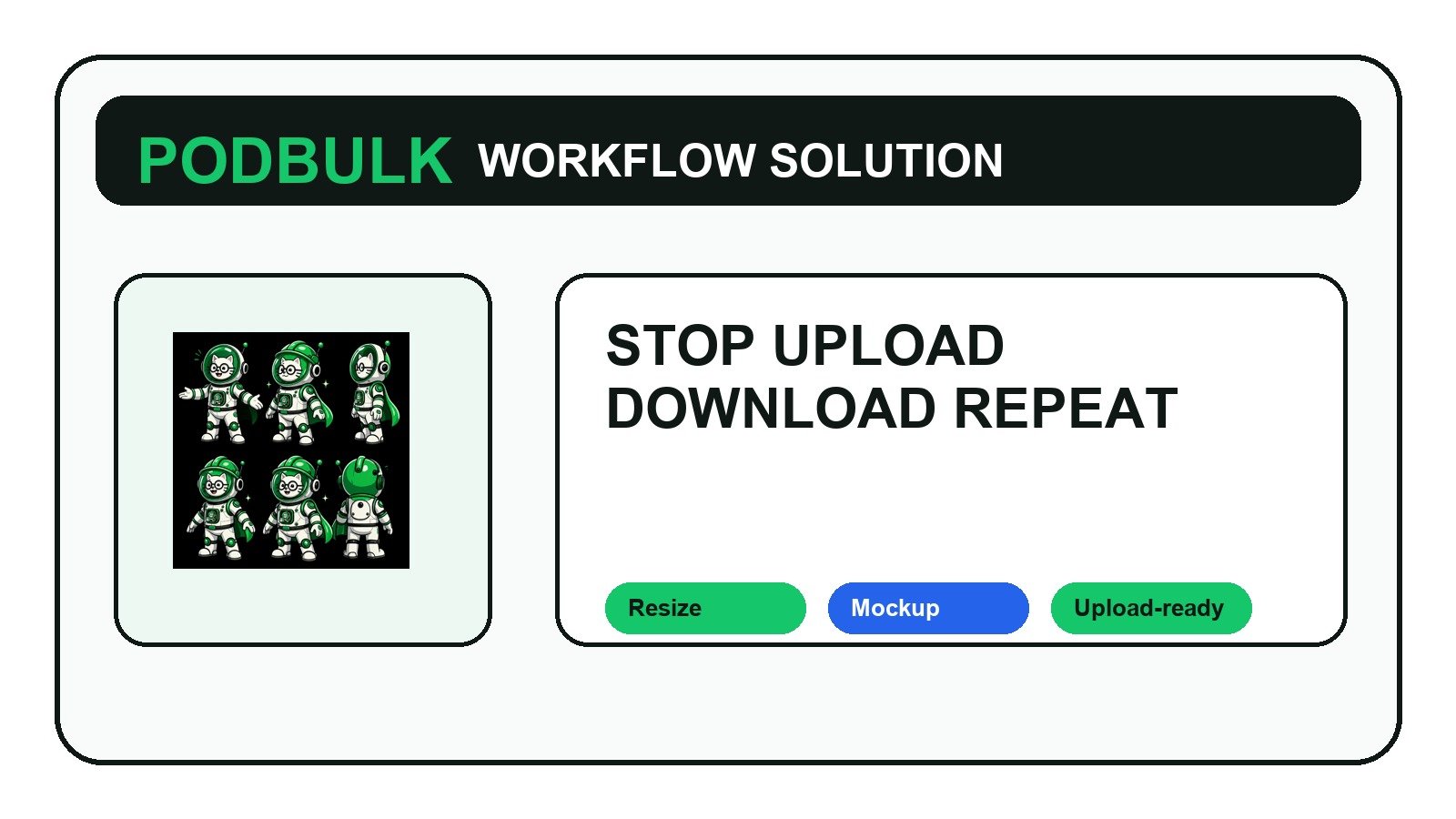 Tired of Upload, Resize, Upscale, Mockup, Download, Upload Again?